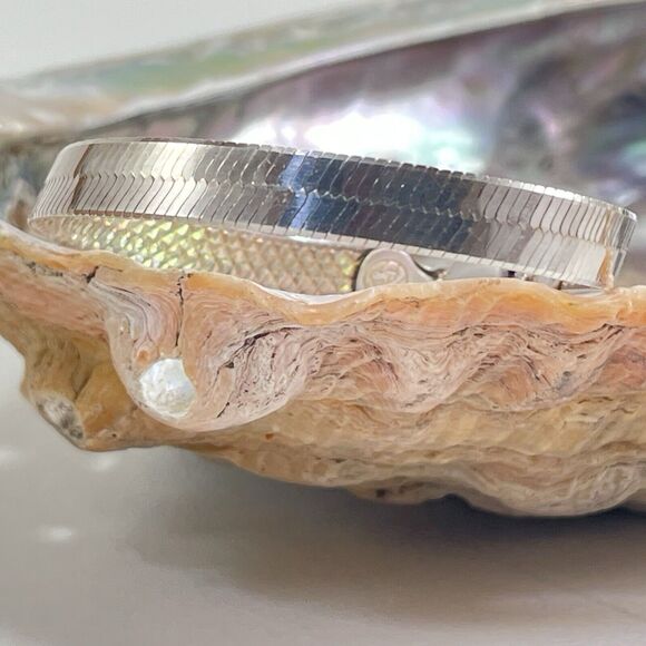 Etched Pattern Design Bracelet Signed Italy Rose/Pink 925 Sterling Silver 7" - Picture 2 of 16